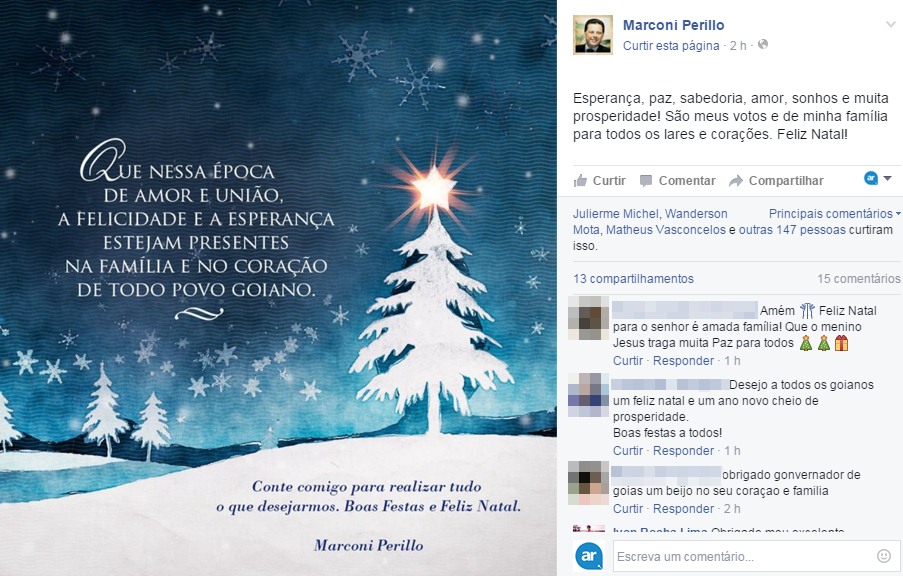 Marconi usa as redes sociais para desejar Feliz Natal ao povo goiano -  @aredacao