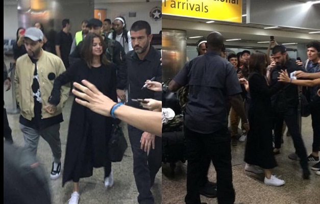 Acompanhando o namorado, Selena Gomez desembarca em SP e causa alvoroço 