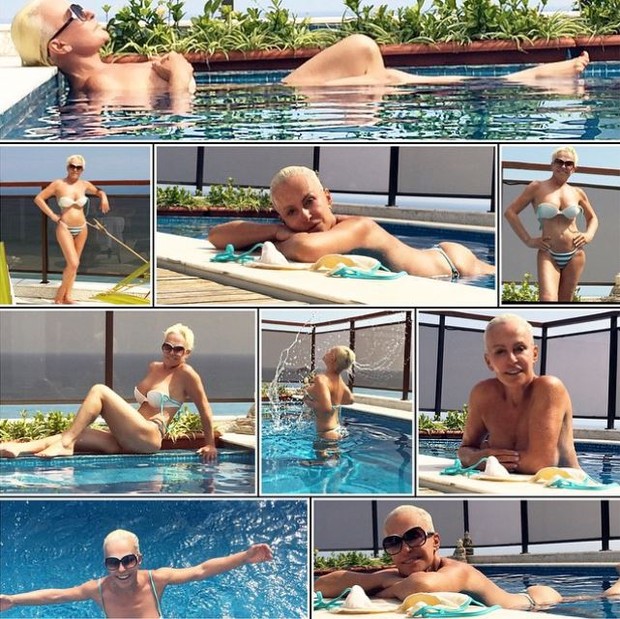 Ana Maria Braga posta foto de topless na piscina
