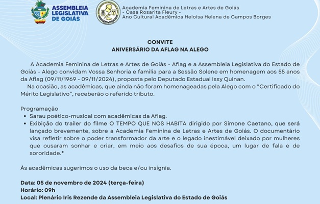 Assembleia Legislativa homenageia Aflag pelos seus 55 anos