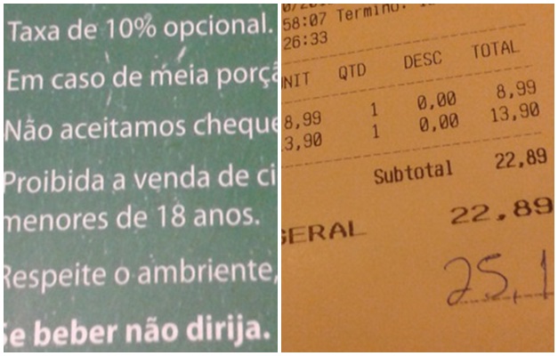 Bares de Goiânia ignoram lei e não informam que taxa de serviço é opcional