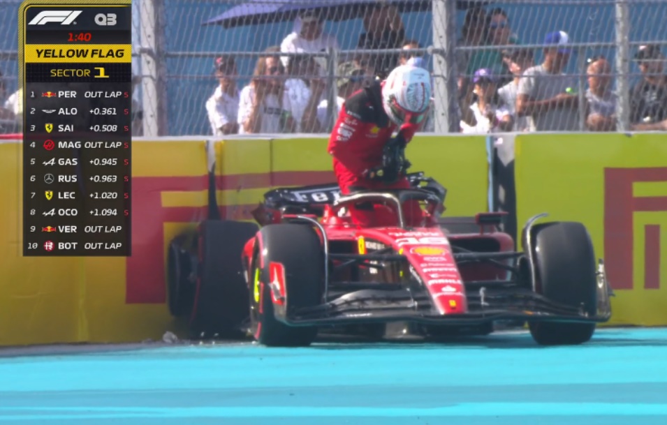 Batida de Leclerc dá pole do GP de Miami a Pérez e deixa Verstappen em nono