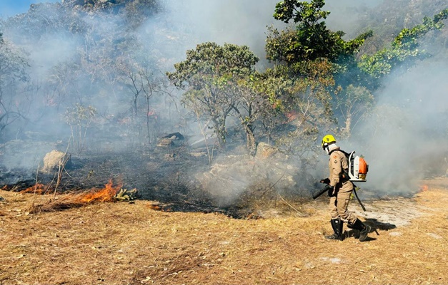 Bombeiros controlam incêndio no Parque dos Pirineus em Pirenópolis