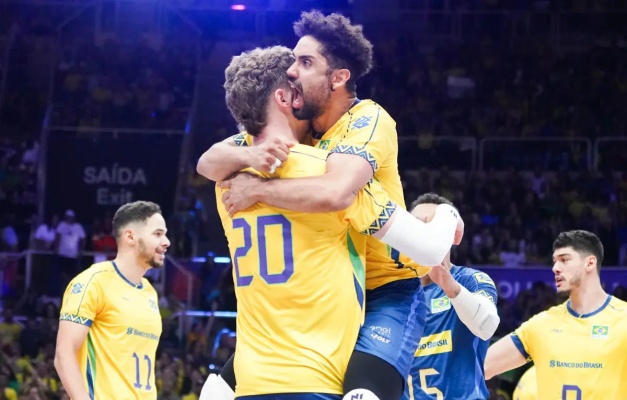 Brasil faz seu melhor jogo na Liga das Nações de vôlei e tira invencibilidade da Eslovênia