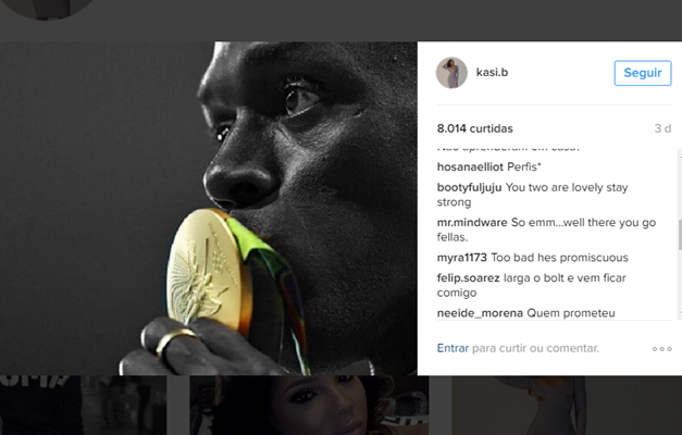 Brasileiros mandam mensagens de apoio à namorada de Bolt