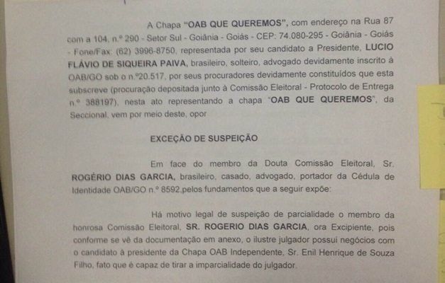 Chapa de Lúcio Flávio pede suspeição de Rogério Dias da Comissão Eleitoral