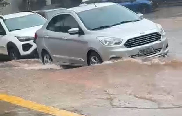 Chuva forte alaga ruas, derruba árvores e cobre carros em Goiânia