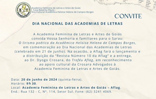 Dia Nacional das Academias de Letras tem sarau na Aflag em Goiânia