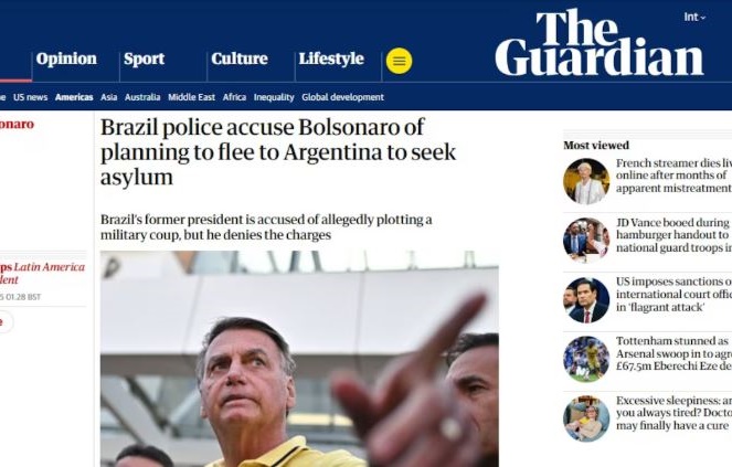Imprensa internacional repercute indiciamento de Bolsonaro e cita plano de fuga para Argentina