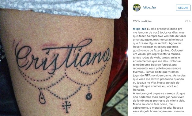 Irmão de Cristiano Araújo faz tatuagem com nome do sertanejo