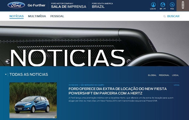 Ford lança site global de imprensa com conteúdo exclusivo para o Brasil