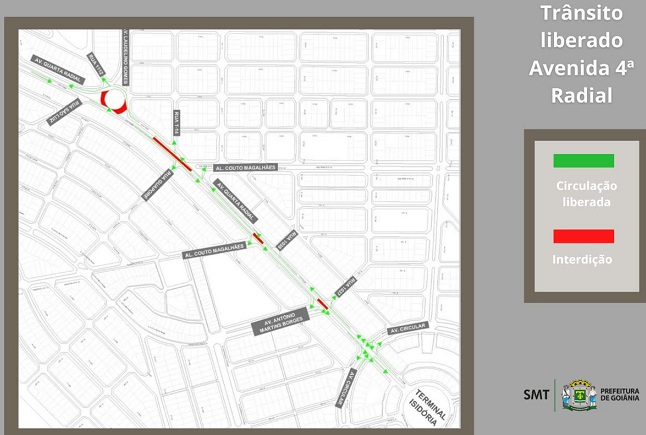 Liberado trânsito em trecho da Avenida 4ª Radial, em Goiânia
