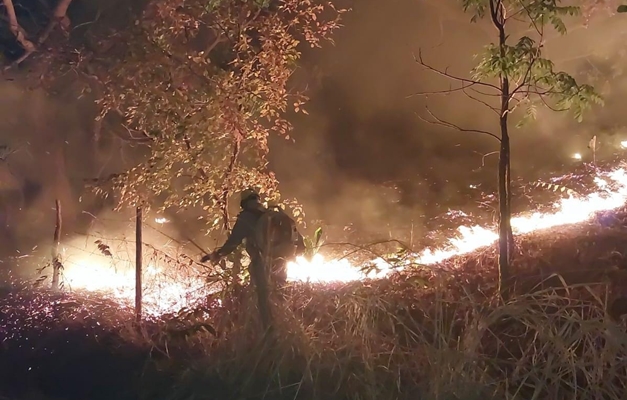 Mais de 50 bombeiros atuam em combate a incêndio na Serra Dourada