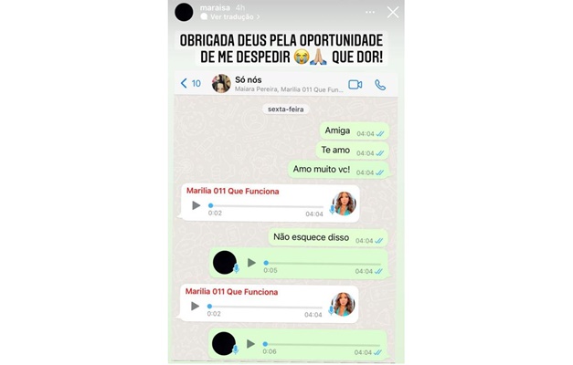 Maraisa mostra última conversa com Marília Mendonça: "Amo você. Não esquece"