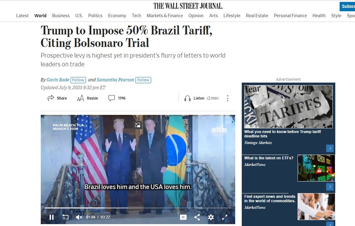 Mídia internacional aponta cunho político e 'tom marcadamente diferente' nas tarifas ao Brasil