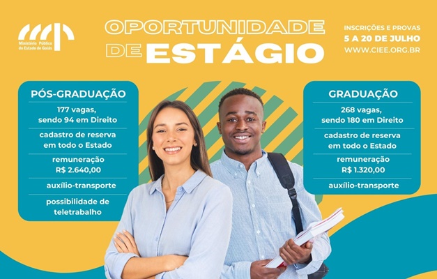 Ministério Público de Goiás lança editais com 445 vagas de estágio