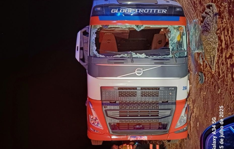 Motorista foge da PRF e tomba caminhão em Campinorte