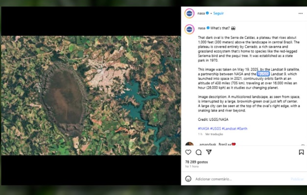 Nasa publica imagem aérea do Parque Estadual da Serra de Caldas Novas