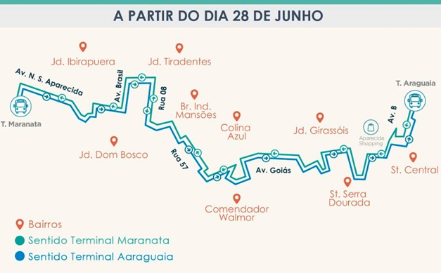 Nova linha de ônibus ligará Terminal Maranata ao centro de Aparecida