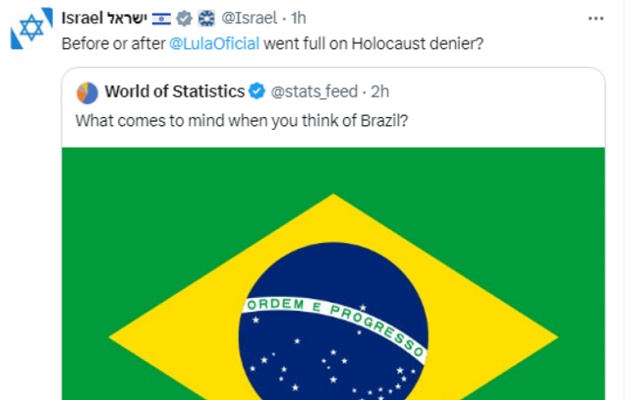 Perfil do governo de Israel no X cita Lula e diz que presidente brasileiro 'nega' o Holocausto