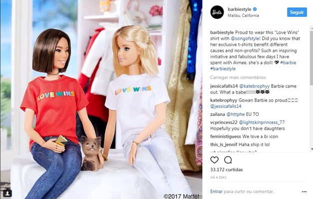 Perfil oficial da Barbie no Instagram faz post de apoio ao casamento gay