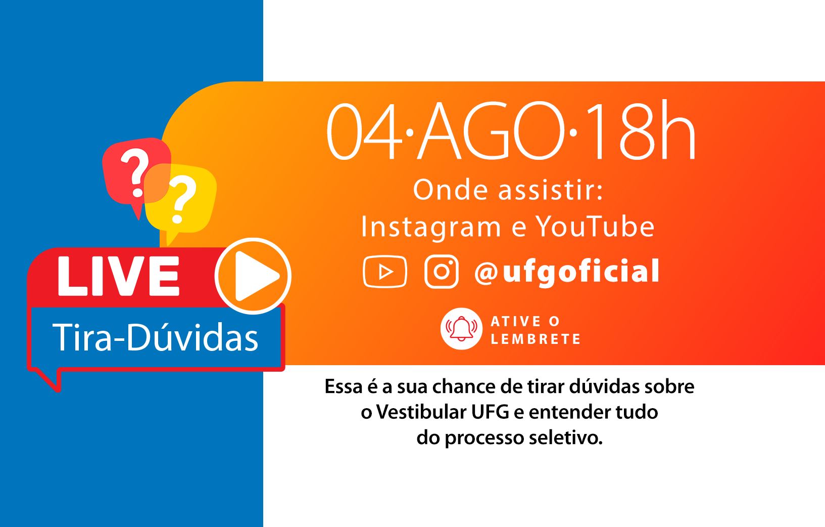 UFG realiza Live tira-dúvidas para o vestibular 2026