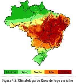 Risco de fogo no Brasil em julho. (Foto: Reprodução via boletim InfoQueimada)